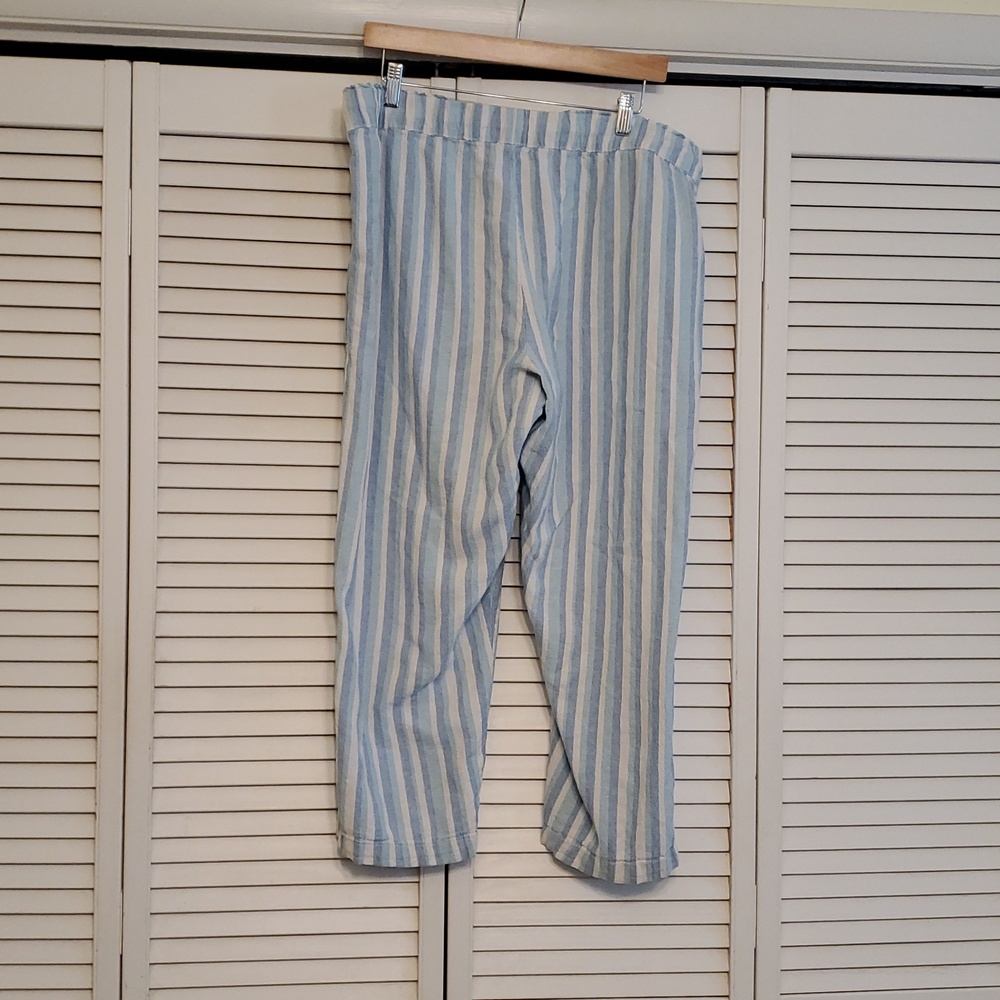 Purple & More Linen Blend Blue And White Striped Pants, Size XL - Picture 7 of 8